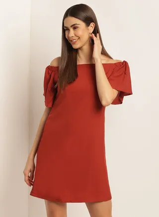 A Piece Of Me Bardot Shift Dress Brick Red 