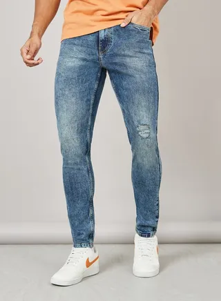 Skinny Fit Light Wash Rip and Repair Jeans 