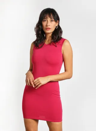 Women's casual sleeveless knit dress fitted Brick Red 