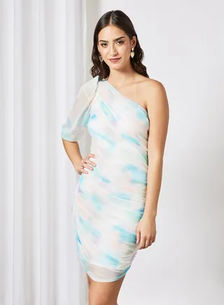 Tie-Dye One-Shoulder Mini Dress Multicolour 