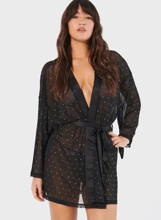 Mesh Rhinestones Kimono 