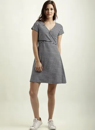 Striped Wrap Mini Dress Black/White 