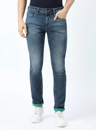 Mid Rise Faded Jeans with Button Closure