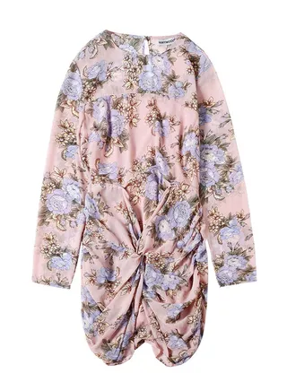 Floral Print Long Sleeves Mini Dress Pink/Blue 