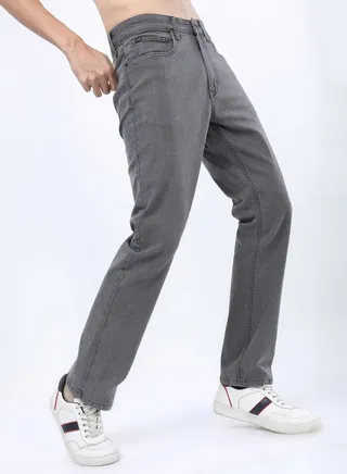 Mid Wash Jeans with Button Closure