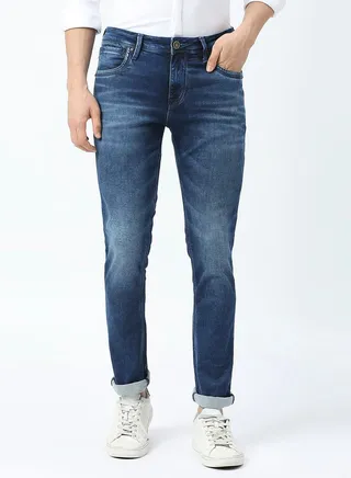 Mid Rise Faded Jeans with Button Closure 