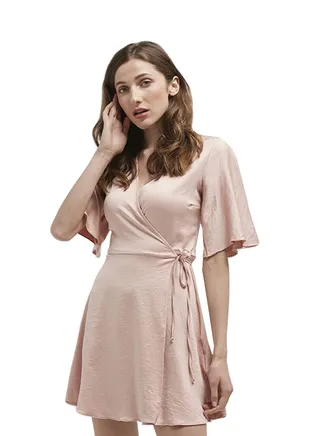 Tie Detailed Dorysa Wrap Dress Nude 