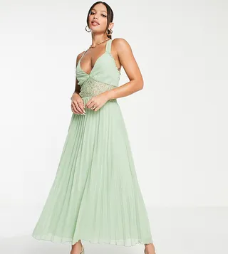 ASOS DESIGN Tall lace insert pleated midi dress in sage
