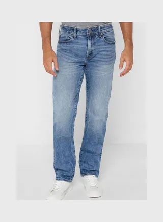 Mid Wash Straight Fit Jeans Blue 