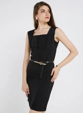 Zipper Closure Solid Mini Dress Black 