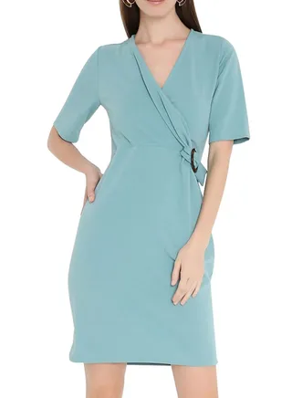 Buckle Detail Mini Short Sleeve Dresses Blue 