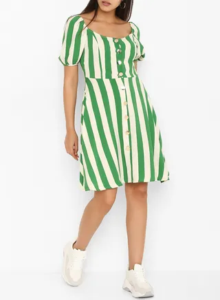 Striped Button Down Dress Green 