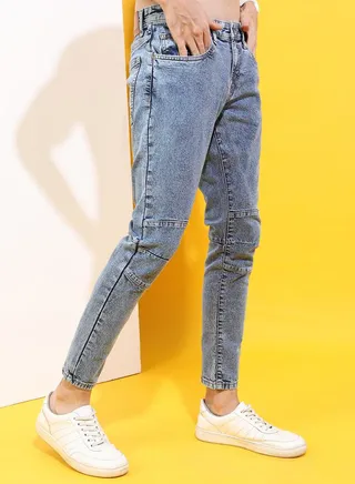 Mid Wash Jeans with Button Closure