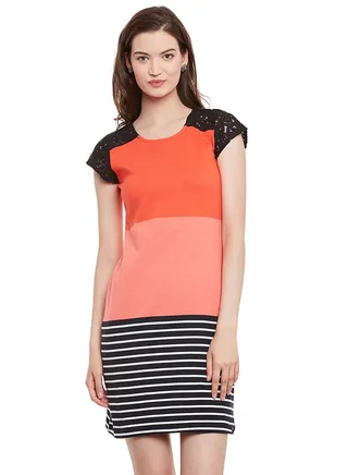 Cap Sleeve Block Print Short Dress Multicolour 