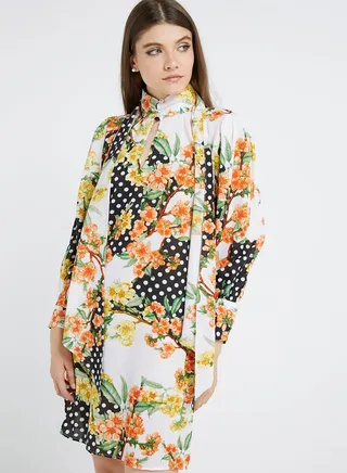 Printed Pattern Long Sleeves Mini Dress Multicolour 