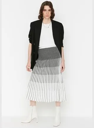 Ecru Midi Color Block Knitwear Knitwear Skirt TWOSS20ET0195