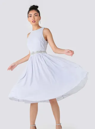 Embellished Open Back Dress Light Blue 