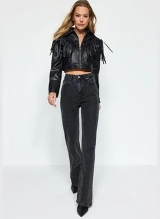 Black More Sustainable High Waist Wide Leg Jeans TWOAW24JE00157