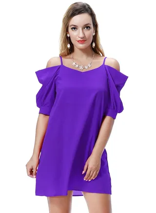Women's Solid Color Off-Shoulder Mini Slip Dress Purple 
