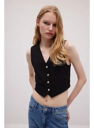 Woman Regular Fit V Neck Sleeveless Smart Casual Vest 