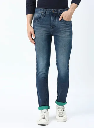 Mid Rise Faded Jeans with Button Closure 
