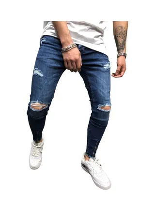 Destressed Solid Jeans Dark Blue 