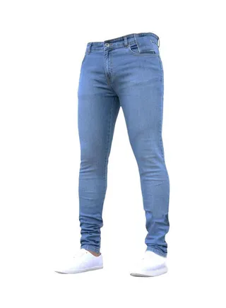 Autumn Winter Fashion Men Skinny Jeans Slim Fit Denim Leggings Long Trousers Light Blue 