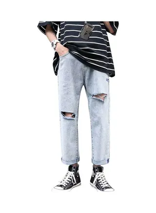 Men's Jeans Korean Style Loose Trend Nine Points Blue 