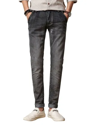 Solid Pattern Slim Fit Casual Jeans Grey 