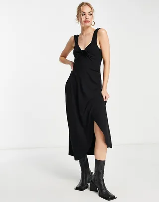 & Other Stories jersey knit tie front wrap midi dress in