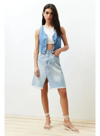 Blue Stitching Detailed Denim Skirt TWOSS24ET00094 