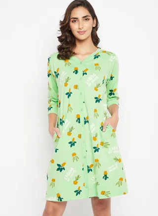 Pocket Detail Button Down Nightdress 