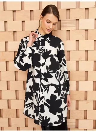 Long Sleeve Women's Tunic With Shirt Collar Pattern 
