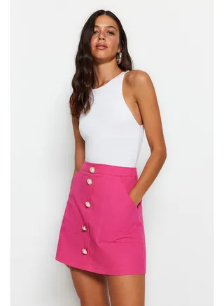 Knitted Fuchsia Skirt With Buttons TWOSS23ET00356 