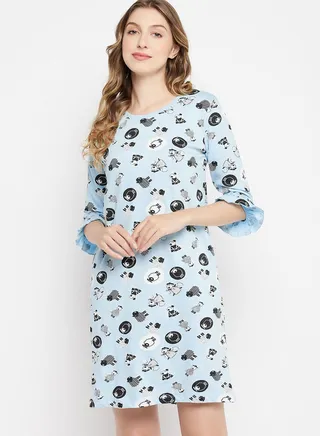Ruffle Sleeve Printed Nightdress 