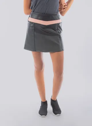 Leather Look Mini Skirt With Stripe Black/Pink 