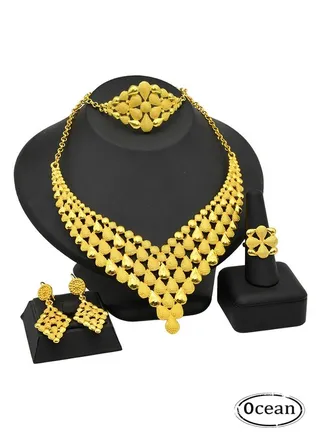 24K Gold Women Fashion Wedding Prom Jewelry Set 