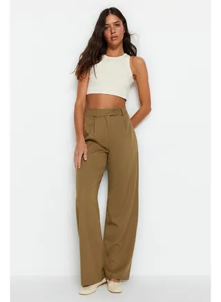 Khaki Wide Leg/Wide Leg Woven Trousers TWOAW22PL0263 