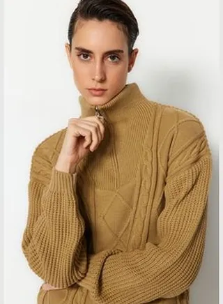 Camel Standing Collar Knitwear Sweater TWOAW23KZ00646