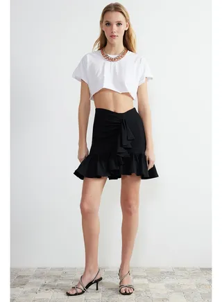 Black Ruffle Mini Skirt TPRSS24ET00006 