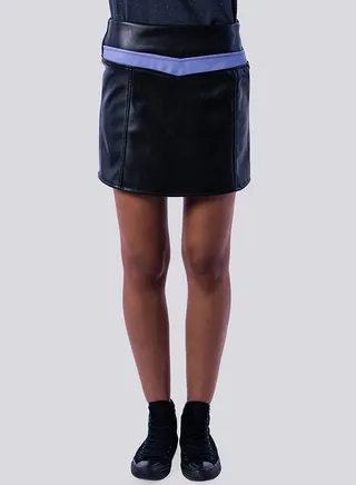 Leather Look Mini Skirt With Stripe Black/Purple 