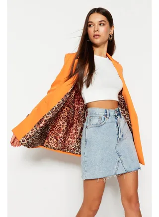 Orange Regular Woven Blazer Jacket with Lining Detailed TWOAW20CE0316. 