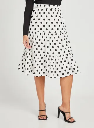 All-Over Polka Dot Print A-line Skirt with Drawstring Closure 