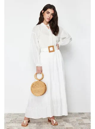 White Basic Lined Woven Skirt TCTSS24EE00003 