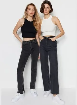 Black and White 2-Pack Fitted Crop Halterneck Corduroy Flexible Knit Single Singlet TWOSS21AL0058.