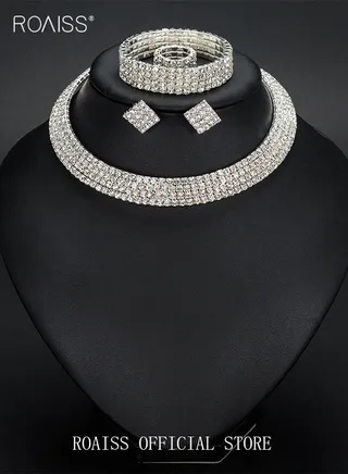 4-Piece Set of Jewelry Diamond Necklace Earrings Ring Bracelet  European Style Elegant and Noble Jewelry  Gift 