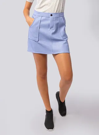 Leather Look Mini Skirt With Pockets Purple 