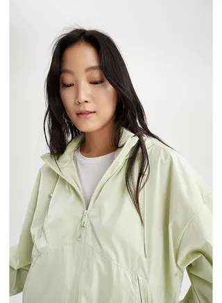 Woman Green Raincoat 