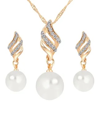 Pearl Spiral Pendant Necklace With Earrings Set 