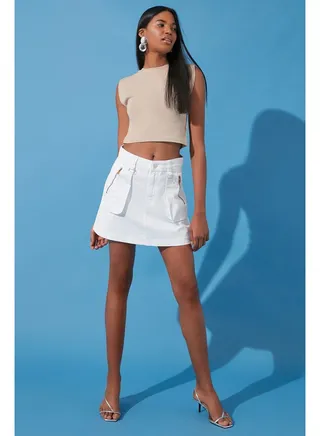 White Zipper Detail Mini Denim Skirt TWOSS24ET00080 